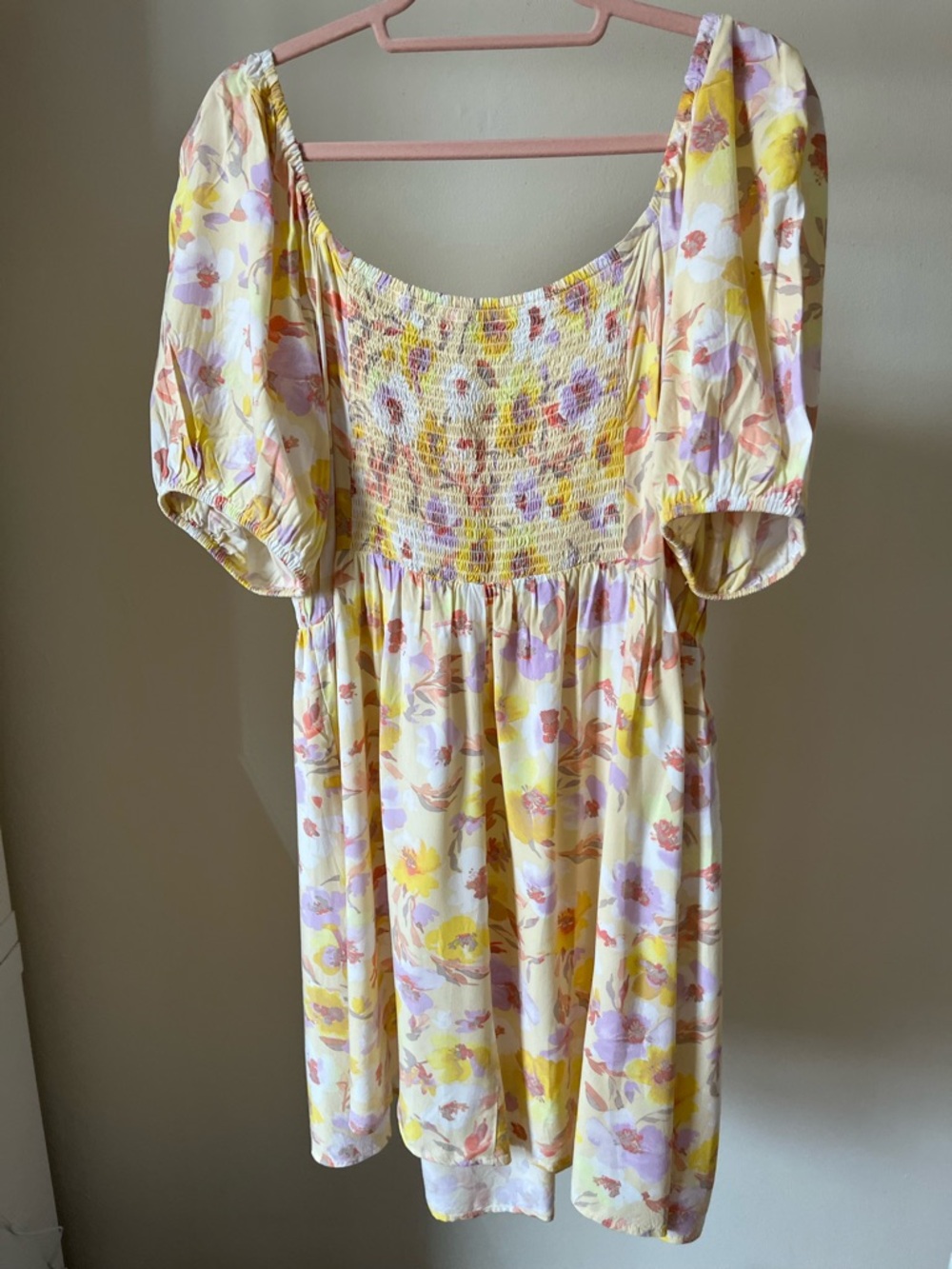 GAP Pastel Yellow Floral Puff-Sleeve Mini Dress - Picture 9 of 9